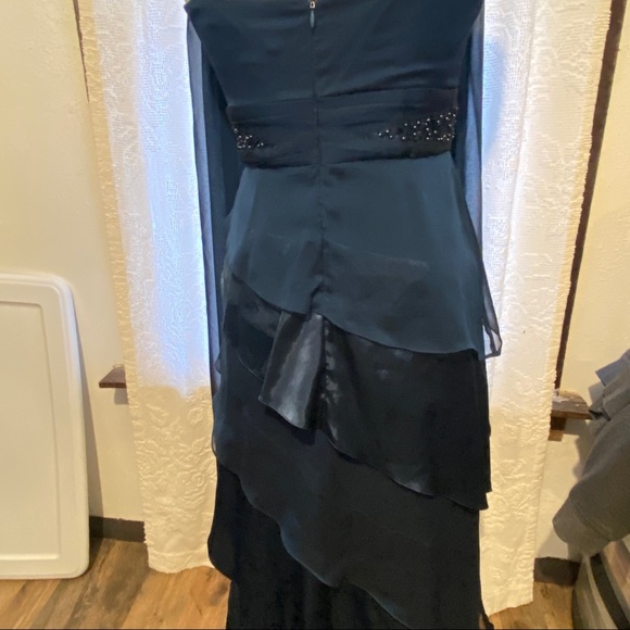 Adrianna Papell Beads Tiered Chiffon Evening Gown Sz 8 Prussian Blue Prom Dress - Picture 14 of 16